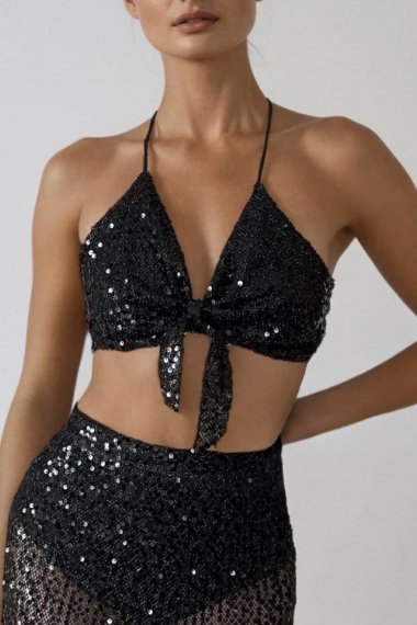 2-in-1 Black Sequin Top